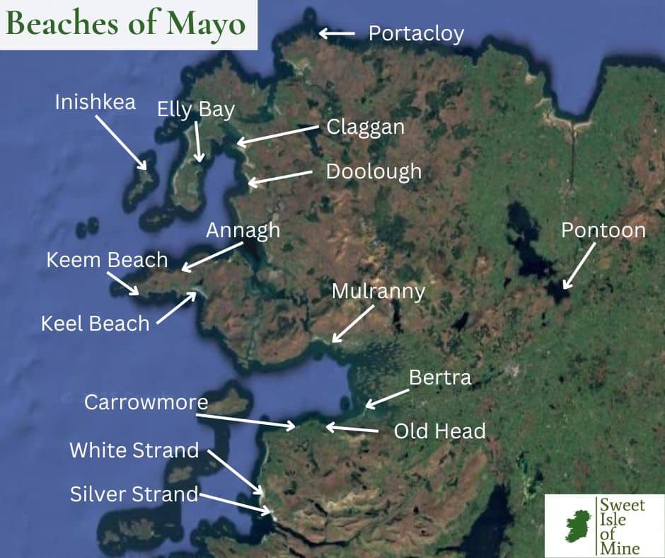 Map of beaches in County Mayo